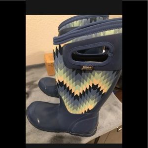 Bogs Tall Rain Boots Womens,Blue Geometric